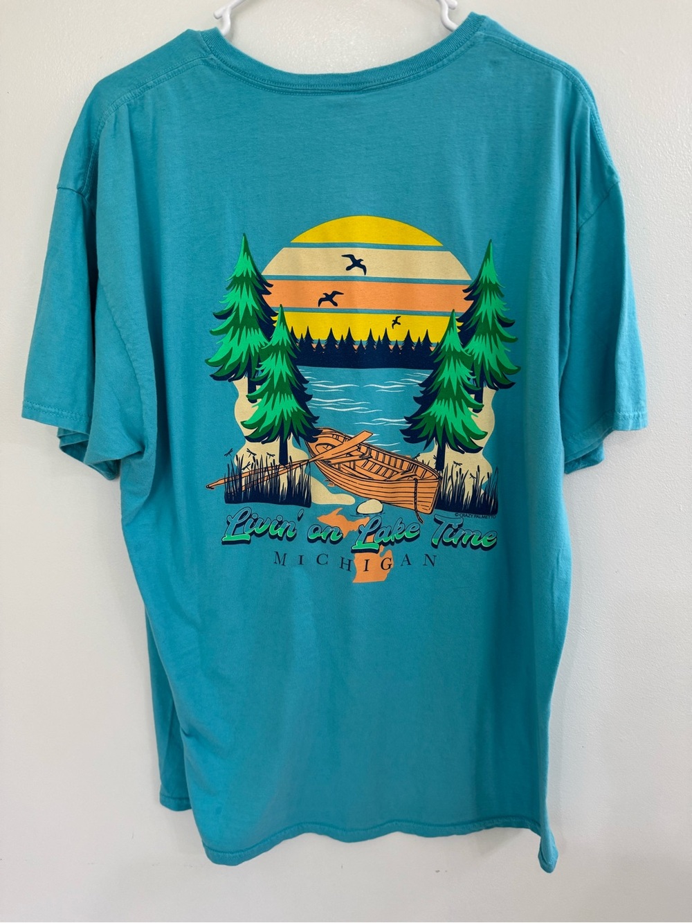 Unisex Cotton Michigan T Shirt Living on Lake Time Blue XL Summer